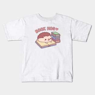 Cute Hedgehog Reading On Book, Book Hog Funny Kids T-Shirt